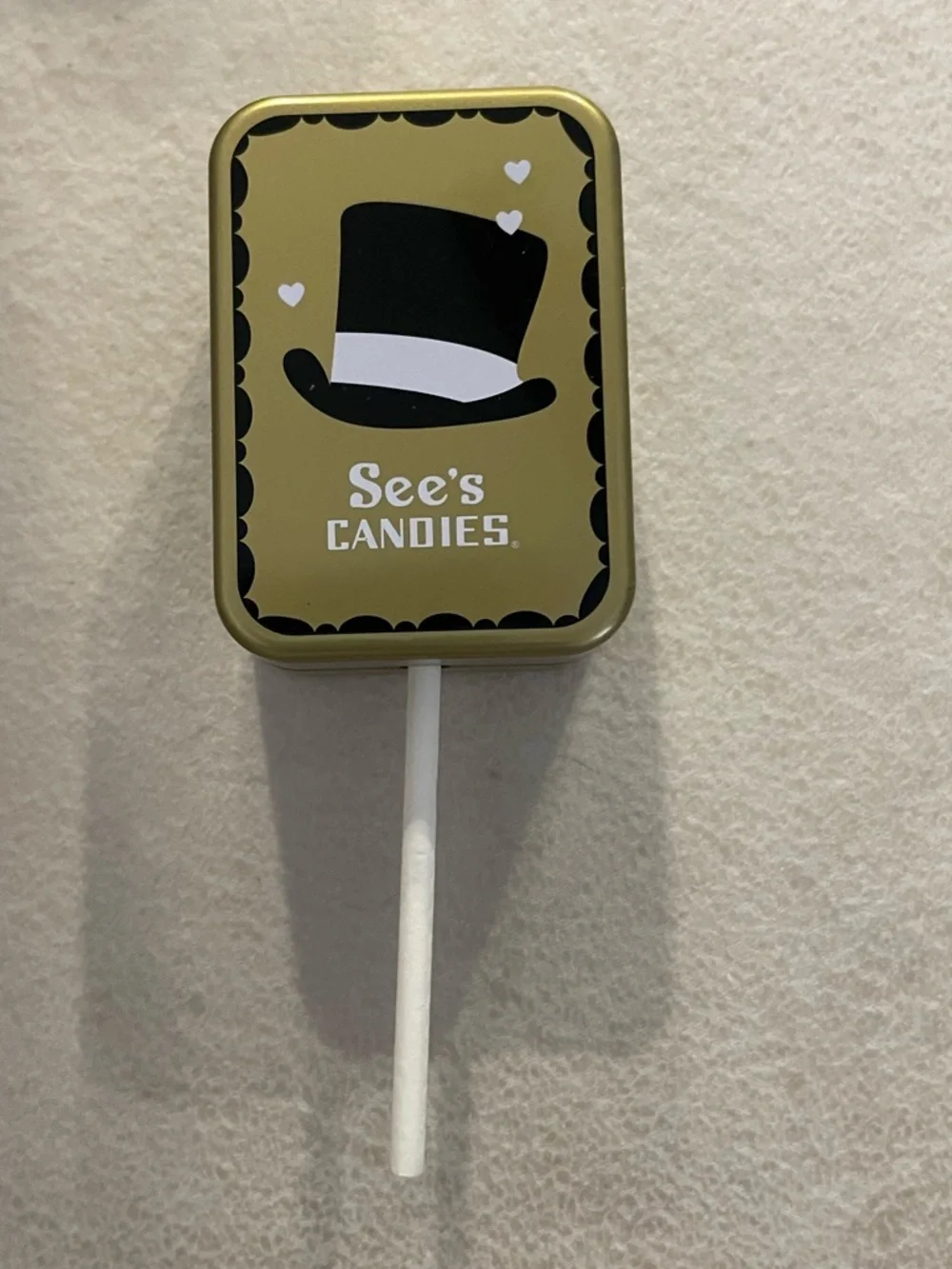 See’s Candies Groom Wedding Top Hat Lollipop Sucker Case‎ Empty Tin Holder Gift